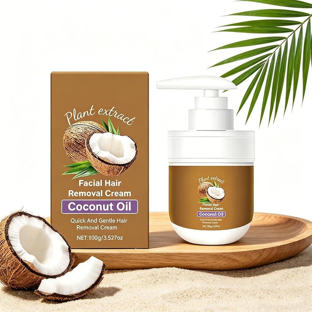 Óleo de Coco para Remoção de Pelos Faciais, Fórmula Orgânica com Extrato de Plantas, Indolor para Peles Sensíveis – 3,5o