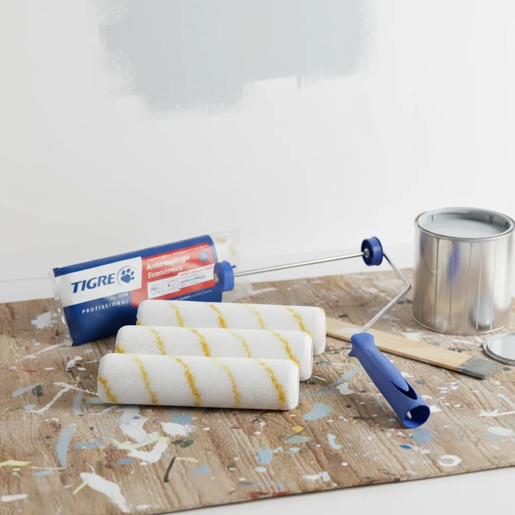 Rolo para Tintas Antirrespingo Kit 3un + Suporte P/rolo 23cm Tigre Kit para Pintura Paredes e Tetos