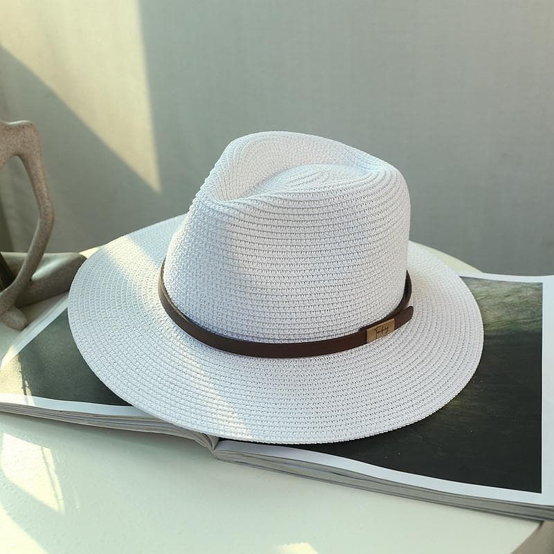2026 novo estilo chapéu de palha branco feminino panamá chapéu superior masculino beira-mar praia protetor solar chapéu
