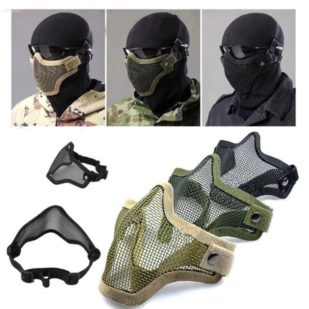 Máscara De Fio Meia Face , Facial De Metal De Aço Carbono Ajustável Protetora De Cabeça De Malha Verde/Tan
