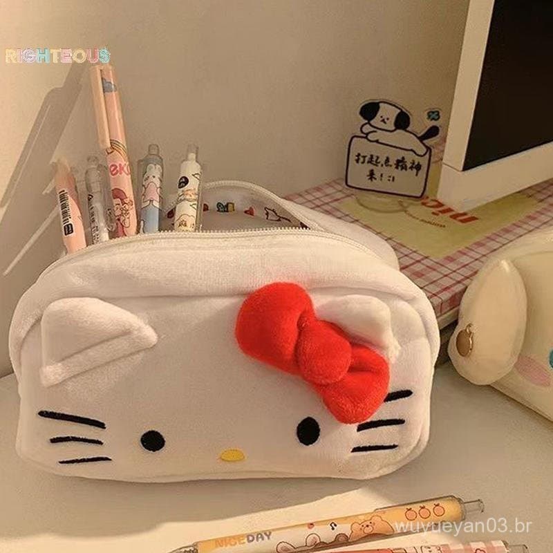 Rightrous Sanrio Hello Kitty Estojo De Pelúcia Anime Sacos De Armazenamento De Cosméticos Bolsa De Papelaria Material Es