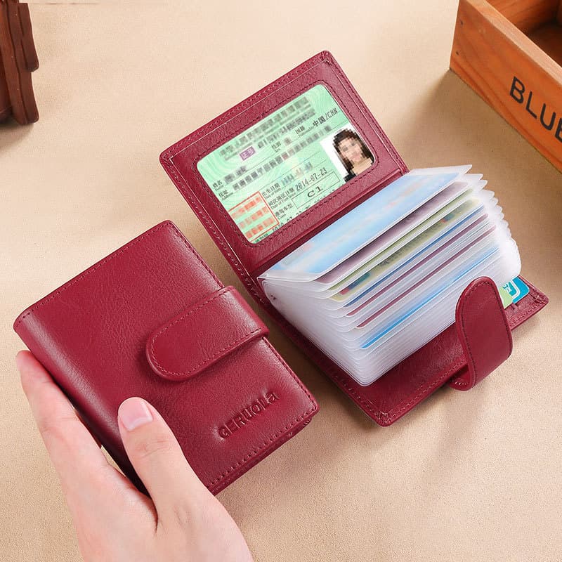 Porta-cartões estilo masculino e feminino, couro genuíno, grande capacidade, Slot para vários cartões, Anti-desmagnetiza