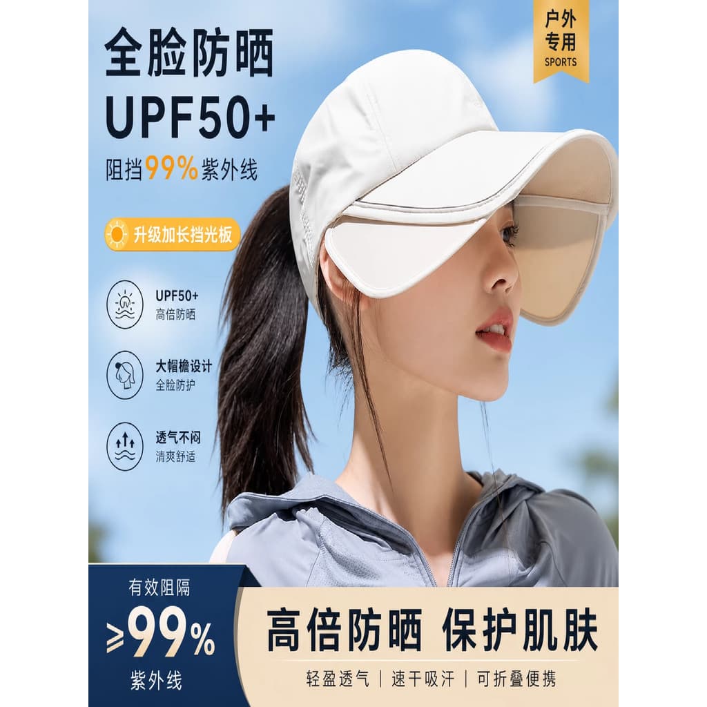 Chapéu protetor solar de verão feminino 2026 novo estilo aba Extra grande esportes ao ar livre boné capa chapéu de sol A