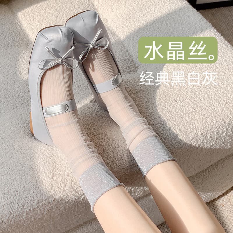 Minhost meias de verão femininas meias de cristal meias de tubo médio leve respirável All-Match ins estilo Preppy meias
