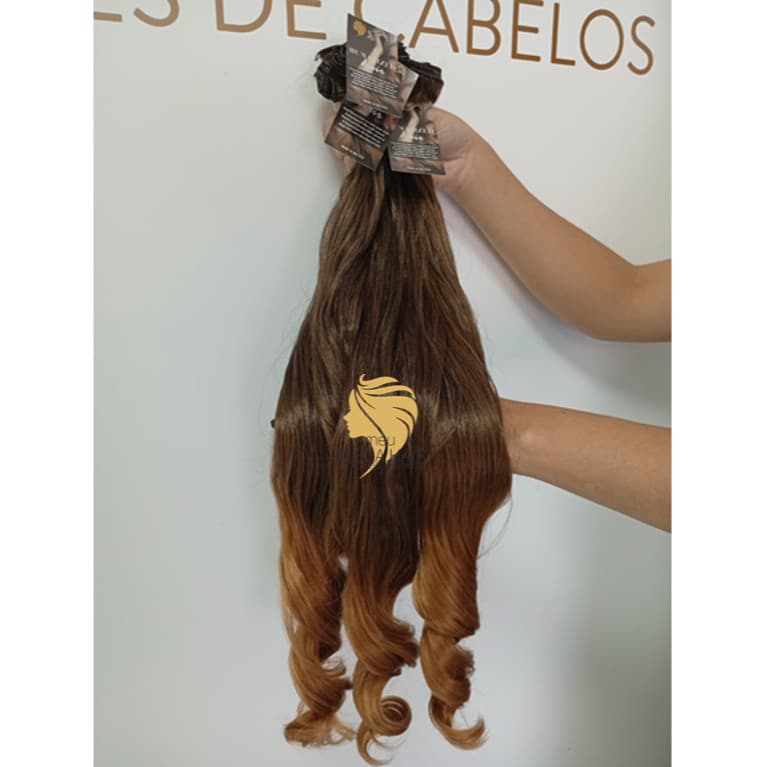 Cabelo Ondulado Semi Humano 50cm Californiana Fibra Russa na Tela Europeu Bella Hair