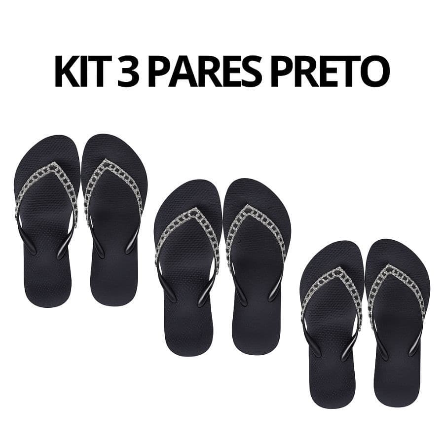 Kit 3 Pares Chinelo Slim 33 ao 40 Original Strass Pedraria