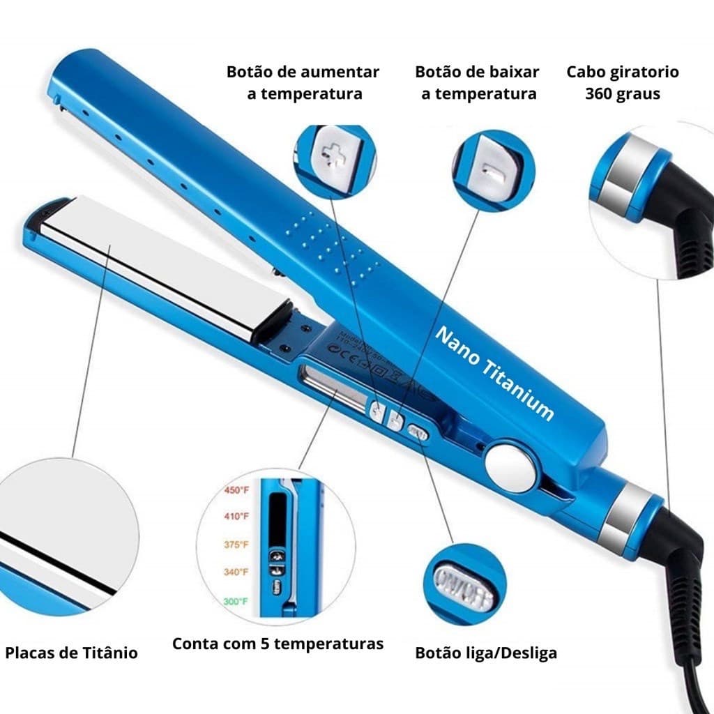 Chapinha Nano Titanium 450 ° f 4Forte Prancha Alisador Progressiva de Cabelo Bivolt 110V/220V