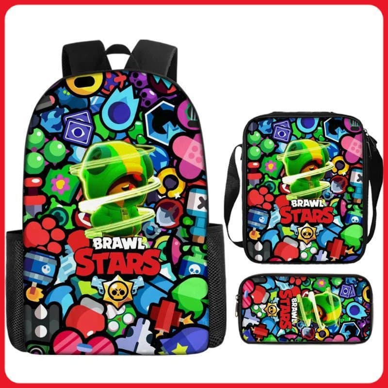 Conjunto de três peças mochila infantil bolsa de ombro estojo de lápis < Wild Smash Bros. > Bolsa escolar de desenho ani