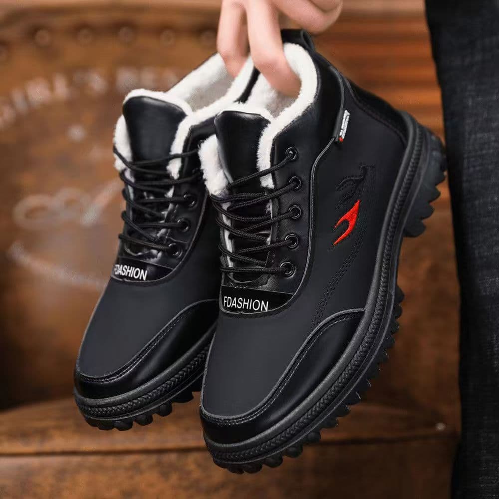 Sapatos de algodão masculinos de inverno forro de lã engrossado à prova de frio quente sapatos de couro de alta qualidad