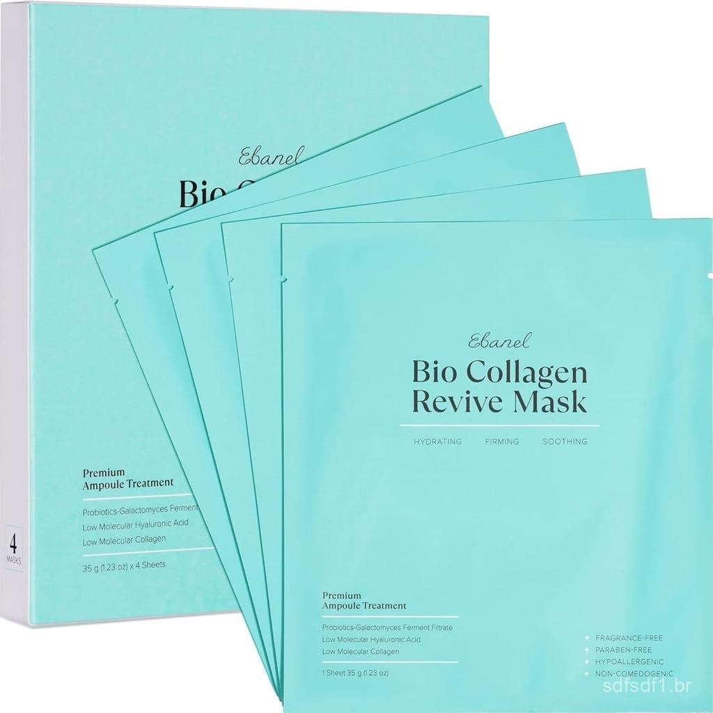 Máscara Facial de Colágeno Bio Ebanel, Pacote com 4 Máscaras Hidratantes com 7 Peptídeos, Ácido Hialurônico, Niacinamida