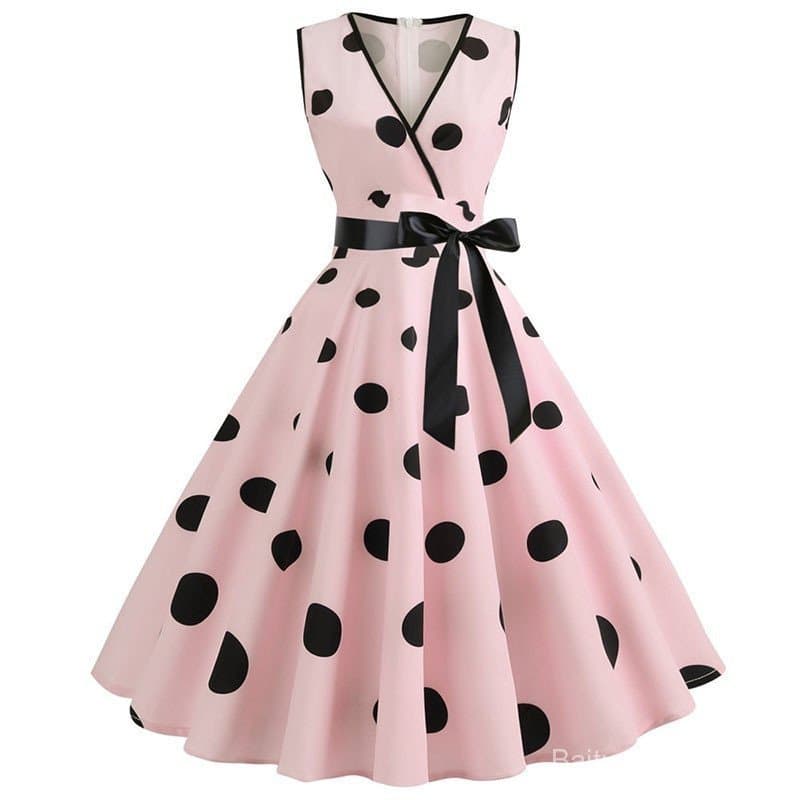 Elegante vestido de praia feminino com estampa de bolinhas retrô, adequado para festas/verão 8JHL NMWV