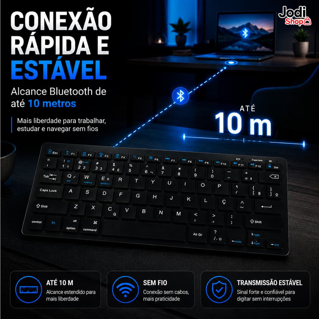 Teclado Portátil Bluetooth Sem Fio ABNT2 Leve Para Celular Tablet e PC
