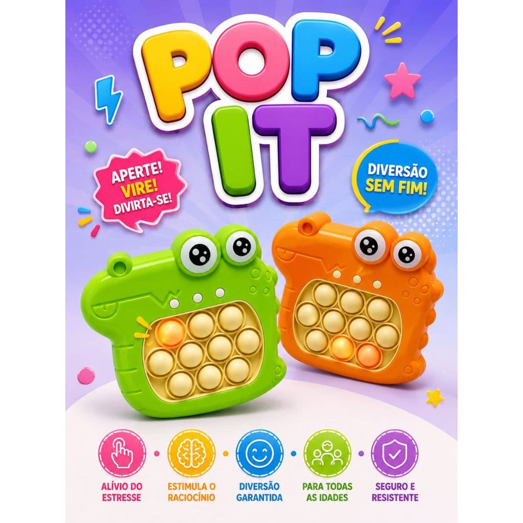 Jacaré Pop It Brinquedo Anti Stress Quick Push Eletrônico Dinossauro