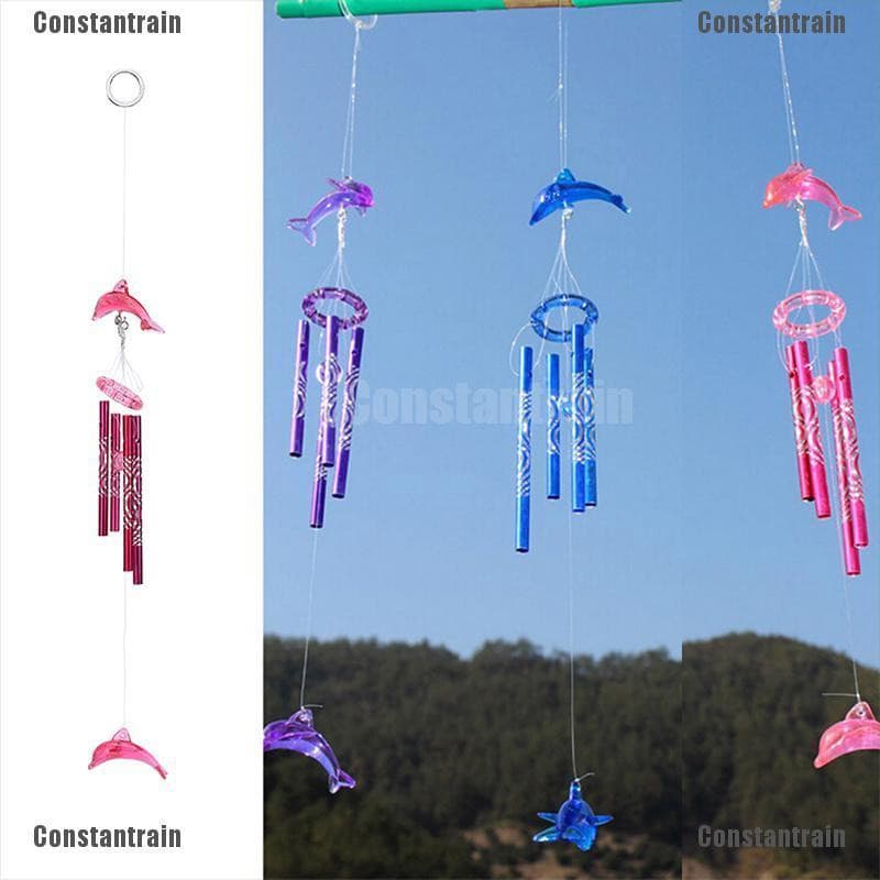 Sino de Vento de Metal com Quatro Tubos de Cristal em Forma de Golfinho Criativo para Decoração de Casa