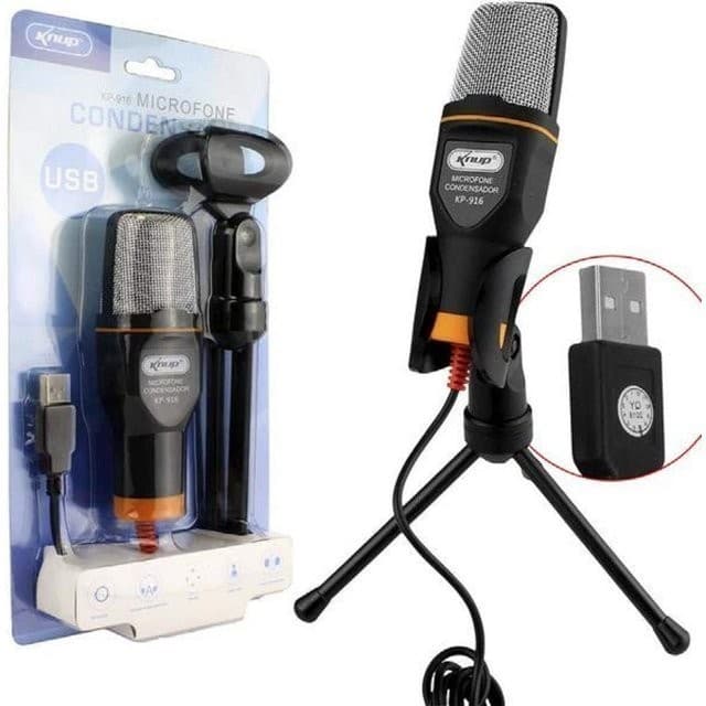 Microfone Condensador USB com Tripé – Ideal para PC, Jogos e Gravações