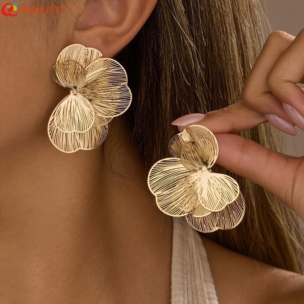 Brincos De Flor Dourada MXMUSTYZA , Oca Doce De Luxo Leve Metal Exagerados