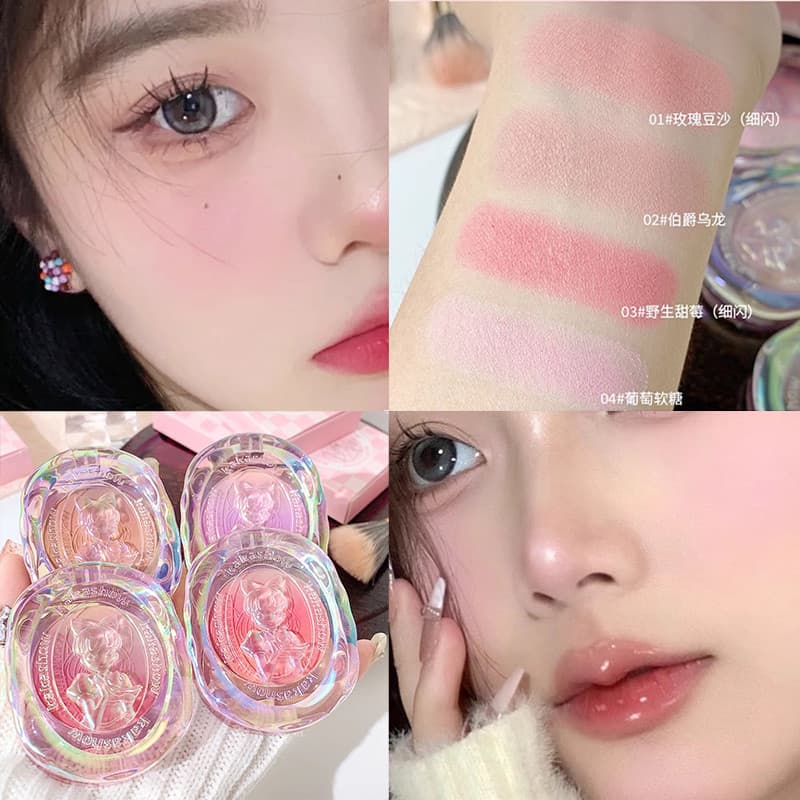 Menina coração gradiente blush magia em relevo fosco Rouge blush roxo clareamento fino piscando Natural Nude maquiagem c