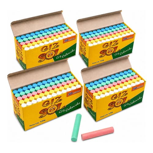 Giz Colorido Antialérgico Lousa Escolar Pacote 200 Unidades