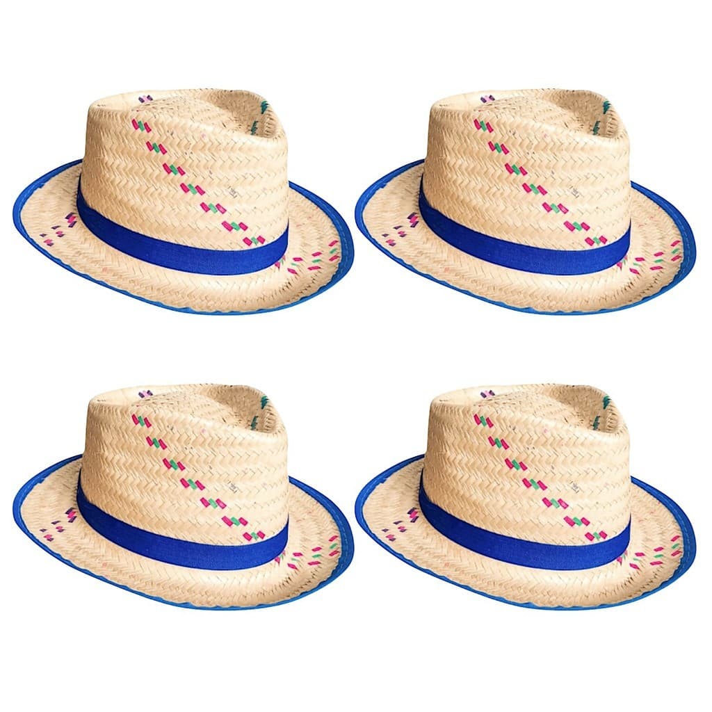 Kit 4 Chapéus Palha Malandrinho Infantil Festa Junina Azul