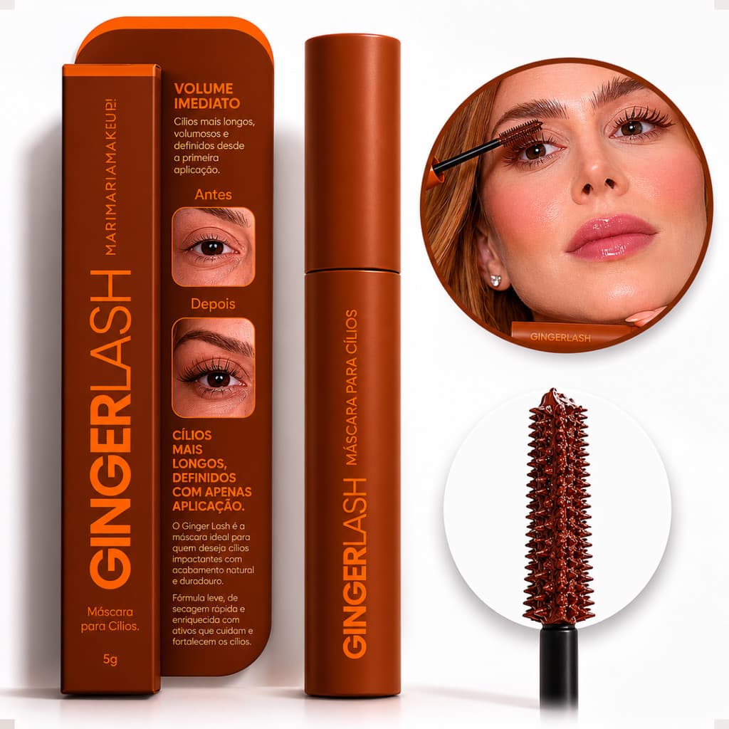 Máscara de Cílios Marrom Ginger Lash Mari Maria Brown Alonga Define Volume Natural Clean Girl