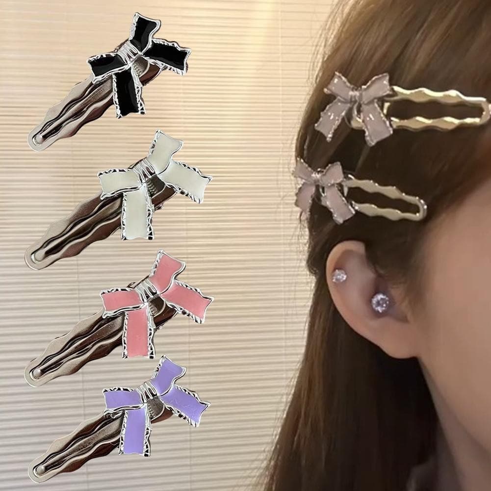 Grampo De Cabelo Com Laço , Presente De Metal , Moda Estilo Coreano , Feminino Q2d7