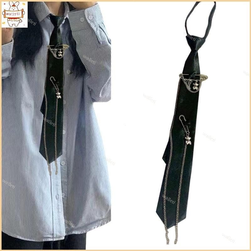 Estudante Pré Amarrado Laços Preepy Olhar Pino Corrente Metal Gravata Escura Cravat Wear Acessó