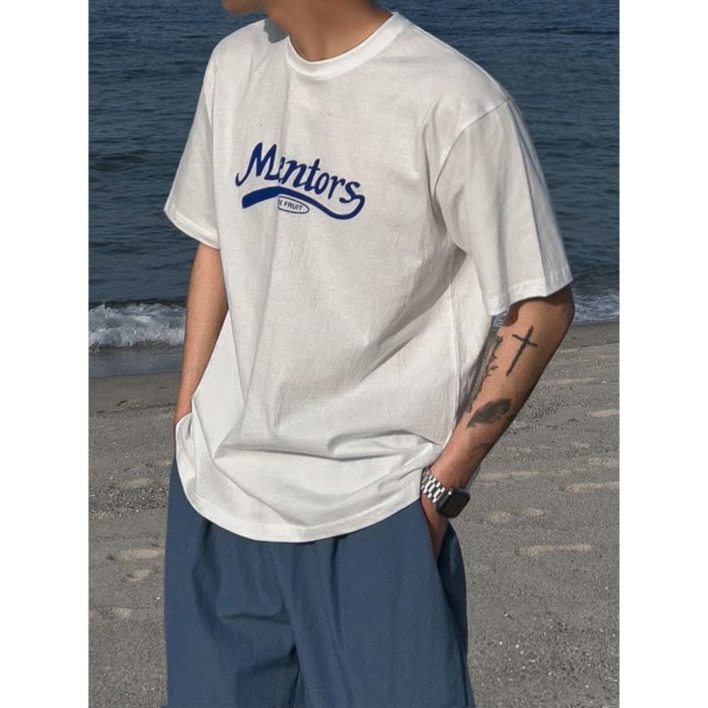 MRCYC simples carta impressa camiseta masculina verão solto puro algodão de manga curta estilo coreano na moda High-End