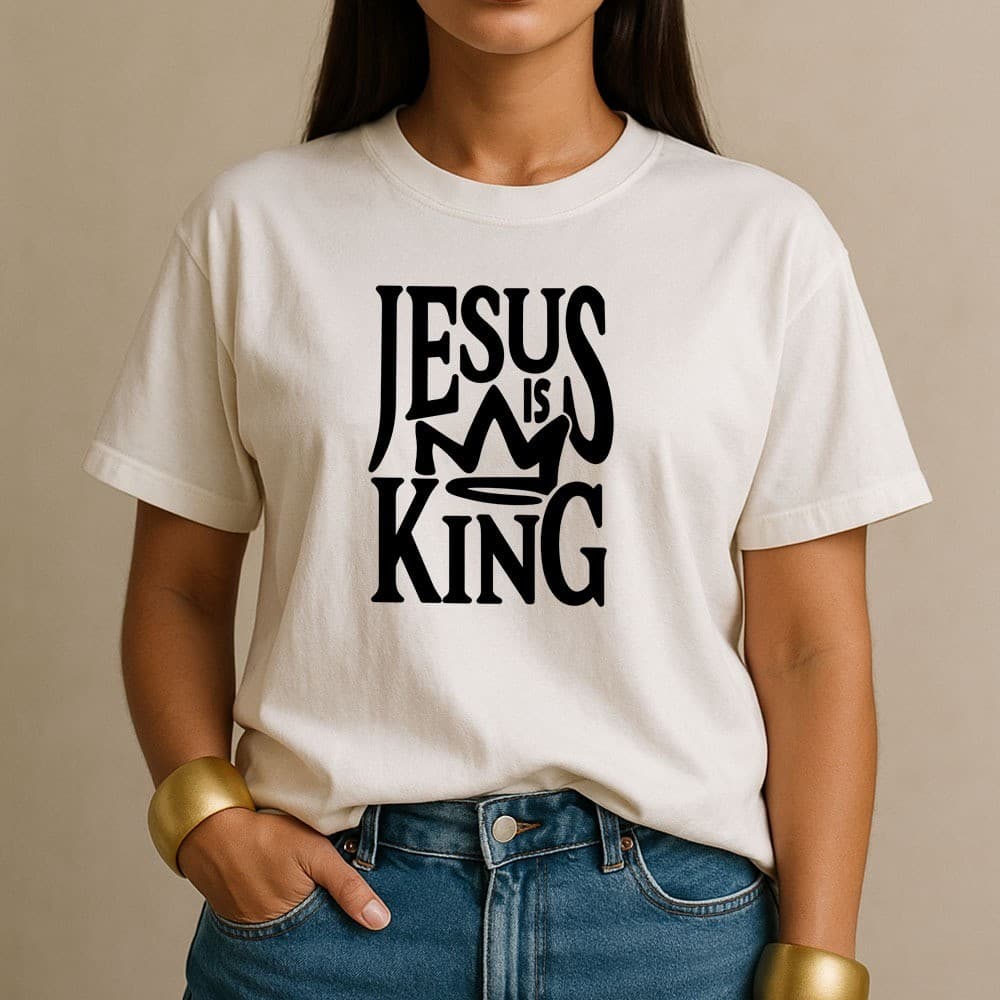 Camiseta 100% Algodão Jesus Is King Estampa Premium Camisa Feminina Cristã Casual Dia a Dia