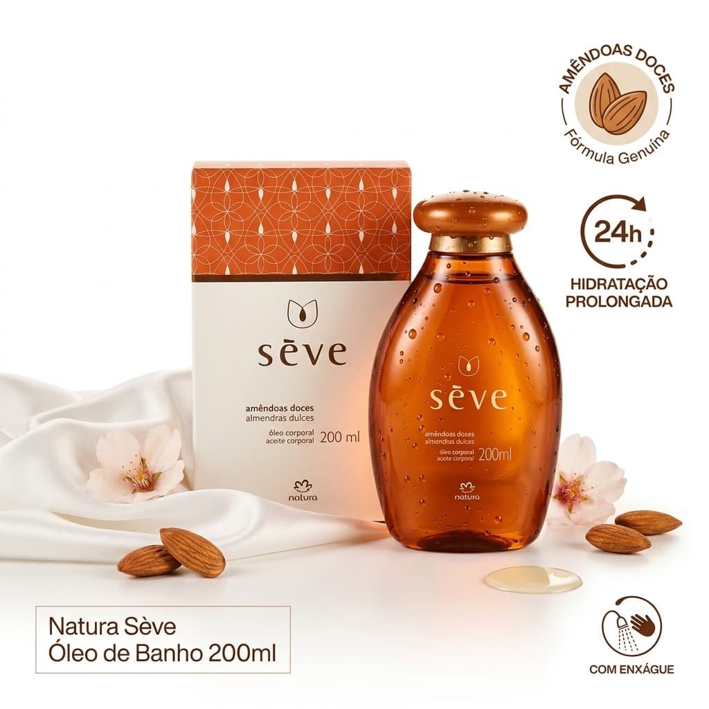 Óleo Corporal Natura Sève Amêndoas 200ml - Hidratante de Banho com Enxágue