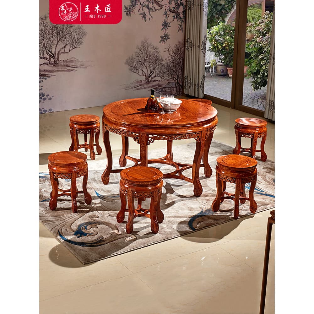 Wang carpinteiro jacarandá ouriço vermelho sândalo mesa redonda mesa de jantar cadeira combinação pequeno apartamento ch