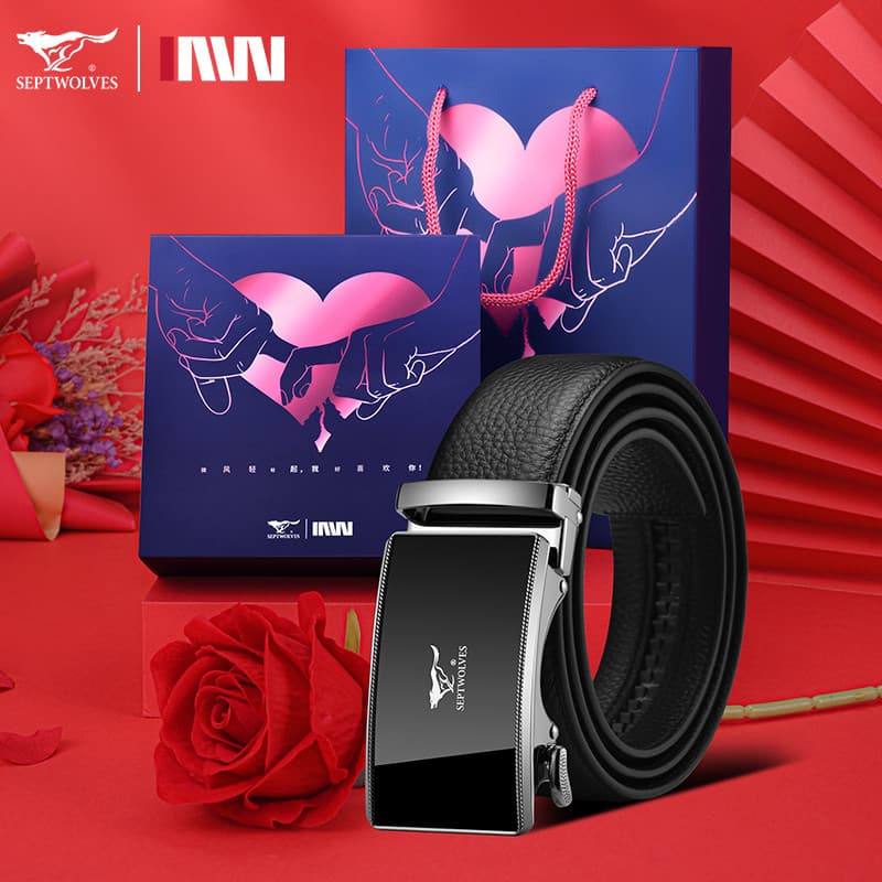 Sete lobo cinto masculino couro genuíno 2024 novo estilo High-End cinto presente do dia dos namorados para namorado pres