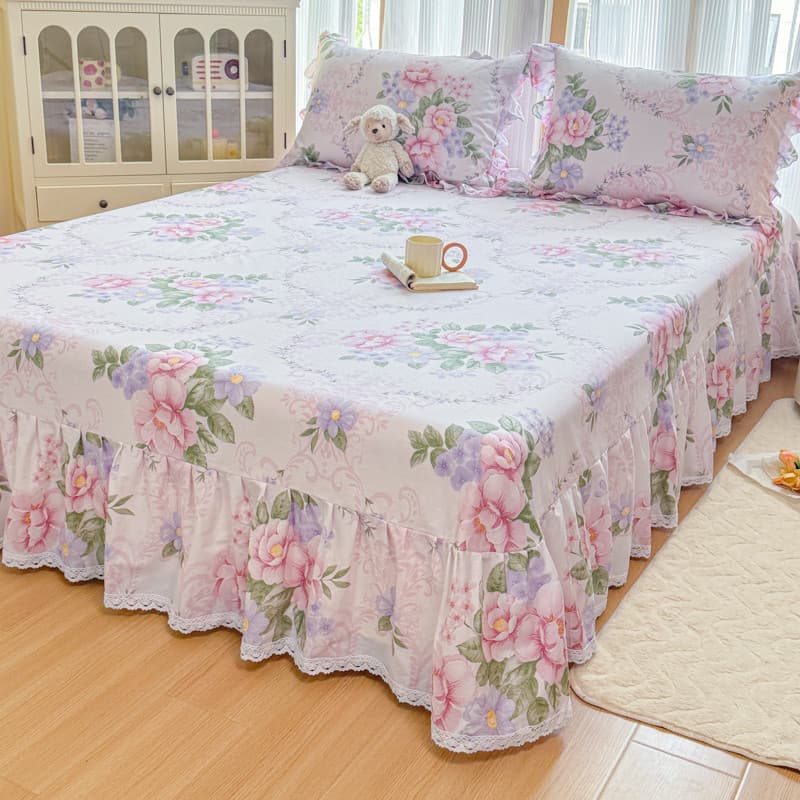 Versão coreana lençol de renda de algodão peça única primavera outono camada única Floral cama de casal lençol de algodã
