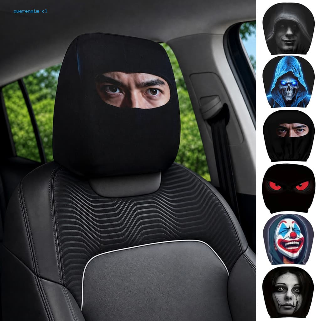 Funny Car Pillowcase Seat Cover Quick Install Halloween Cartoon Headrest Covers Universal Breathable Elastic Neck Pillow