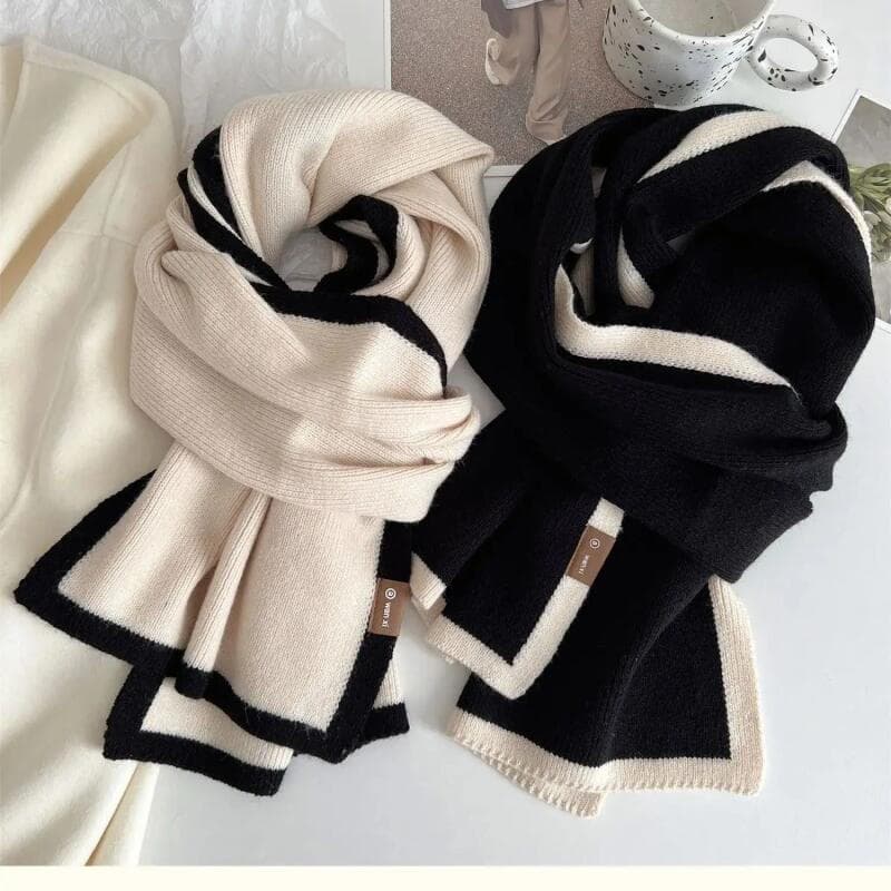 2025 Lenço Combinando Com Cores Preto E Branco Novo Estilo De Inverno Borda De Alta Qualidade Em Malha De Lã design Vers