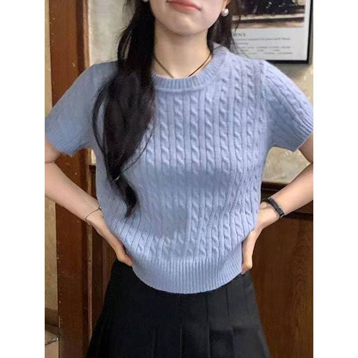 Torção camisola de manga curta feminina verão Wear Design sentido estilo ocidental redução de idade All-Match