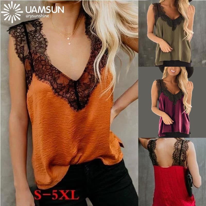 2019 Camiseta Feminina Renda Solta Sem Mangas Colete Suspensor