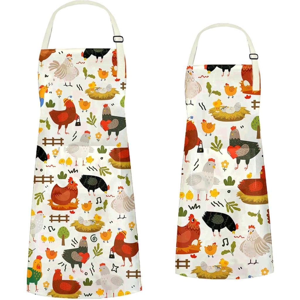 Conjunto de Aventais de Cozinha com Estampa de Galinhas, Aventais Combinando para Crianças e Adultos, Aventais Fofos par