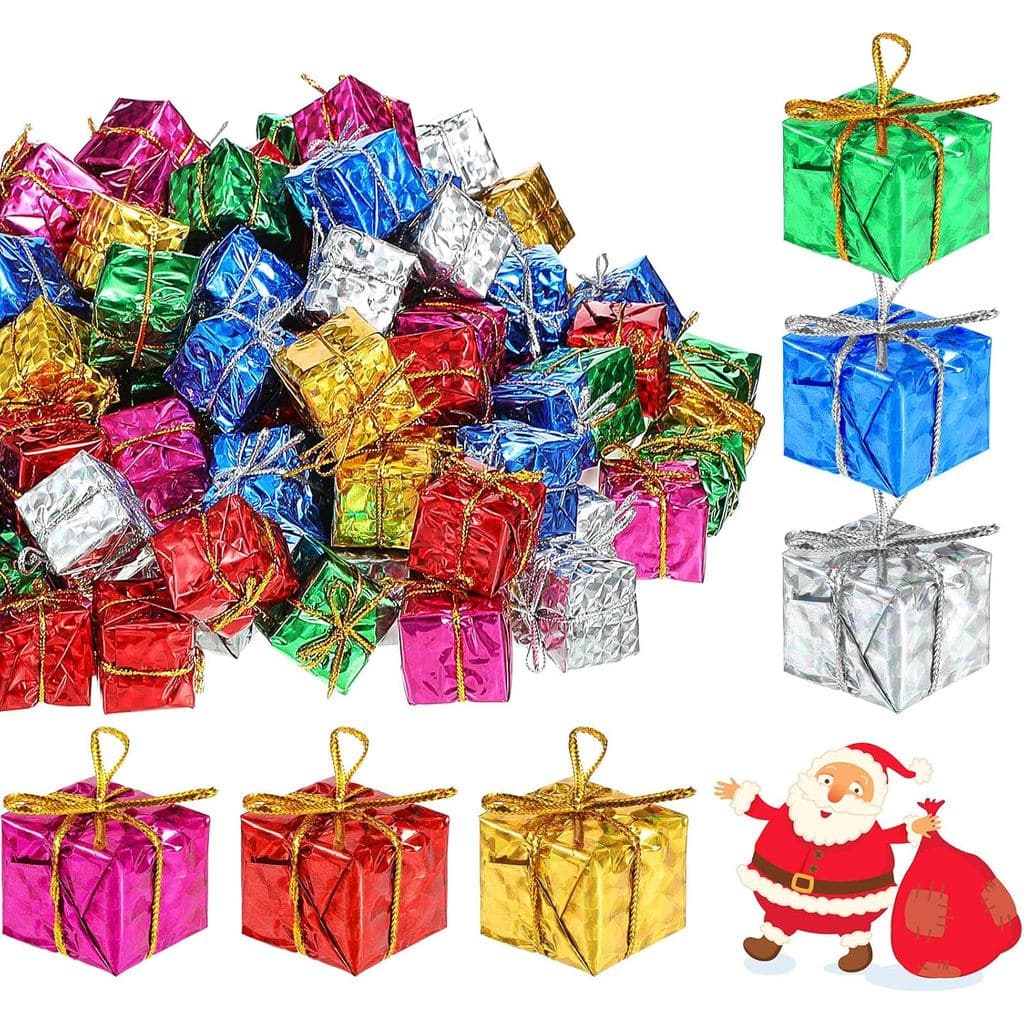 120 Peças de Caixas de Presente Mini Metálicas Coloridas Envolvidas em Papel Metalizado - Caixas de Natal Brilhantes e C
