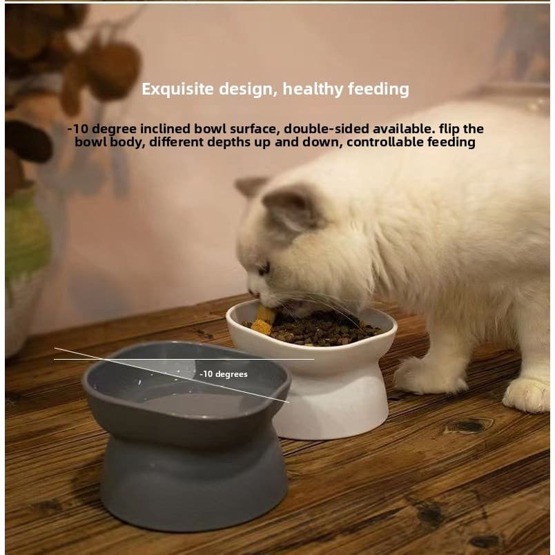 Tigela alta de cerâmica para animais de estimação, estilo simples, proteção Cervical, coluna, à prova de respingos, gato