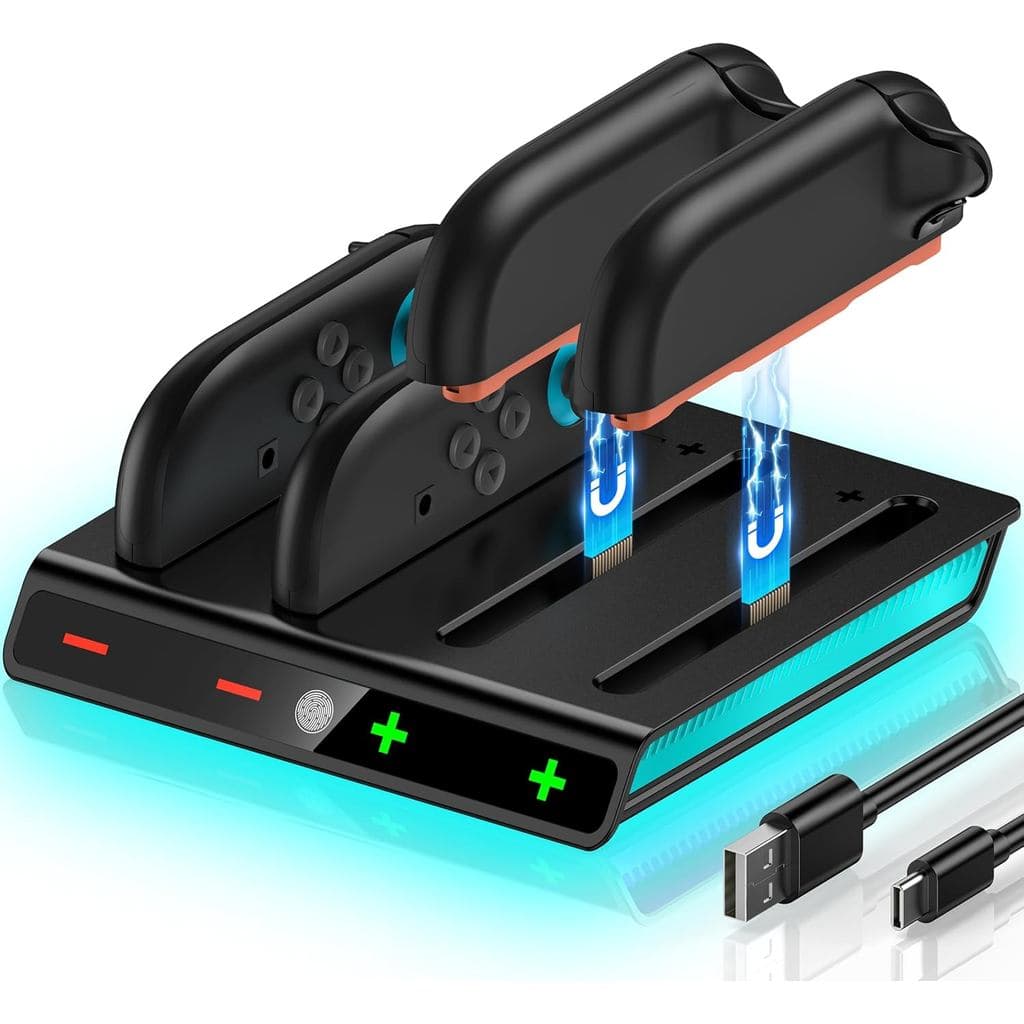 Base de Carregamento EXTREMECOOL 4 em 1 Compatível com Nintendo Switch 2 (2025) para Controle Joycon, Carregador Joypad