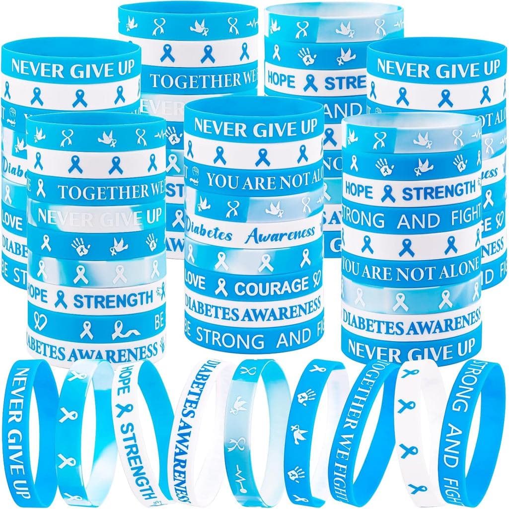 144 pulseiras de conscientização sobre diabetes – Pulseiras de silicone azul em grande quantidade, presentes para acessó