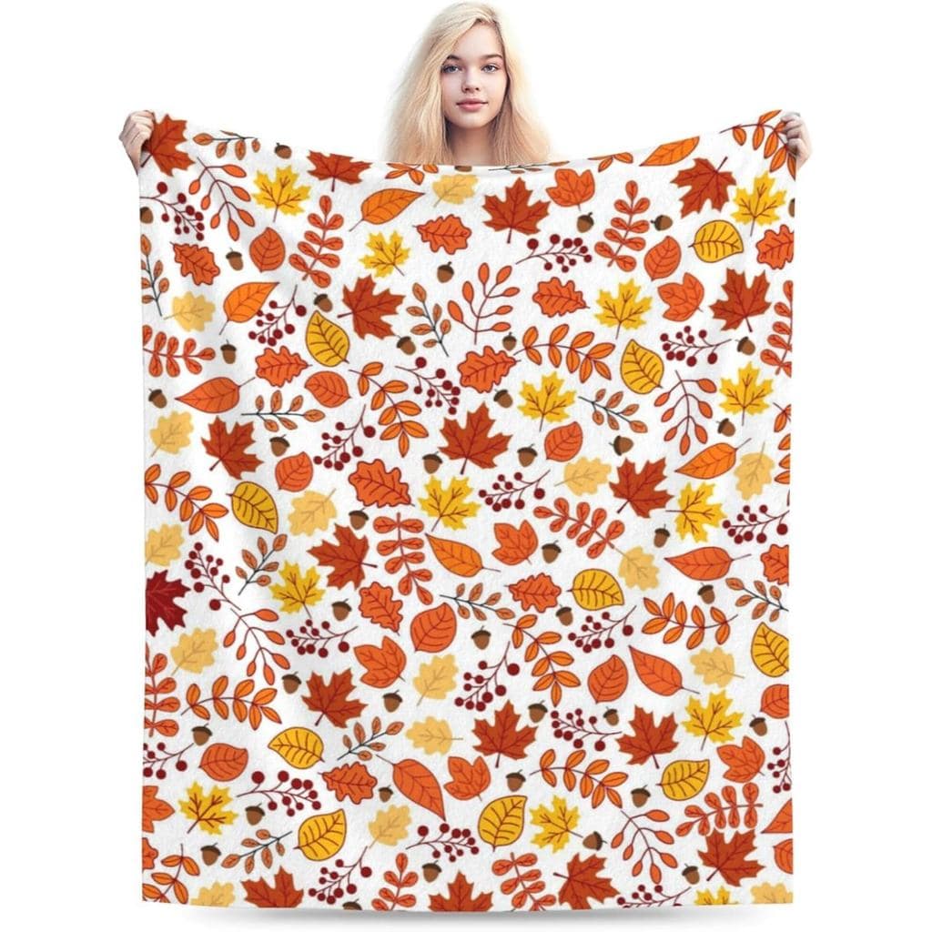 Manta Decorativa Folhas de Outono 50"x60", Manta Macia e Quente para Decoração de Outono em Casa, Sala de Estar, Sofá, C
