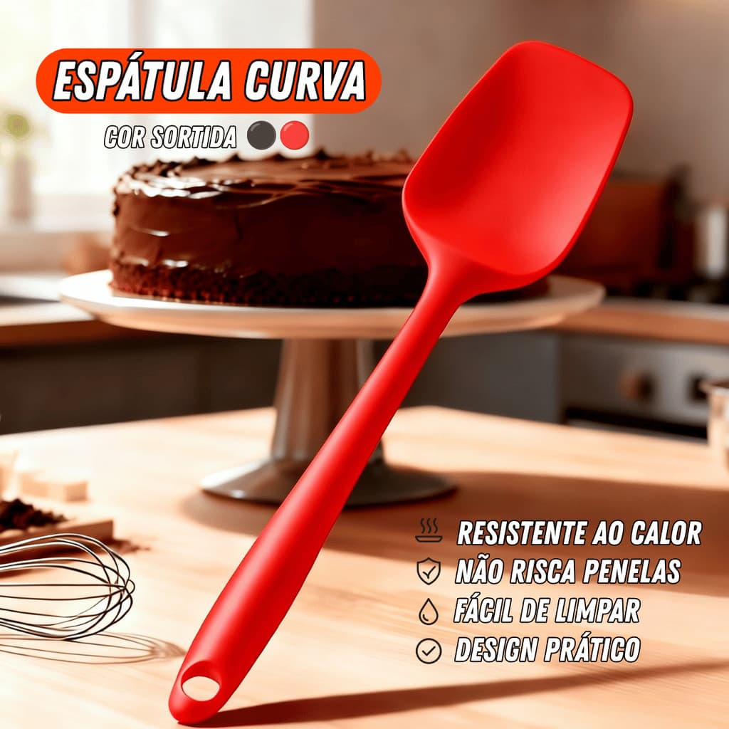 Espátula Curva Silicone Grande Macia Antiaderente Utensílio de Cozinha Durável Seguro Material Premium