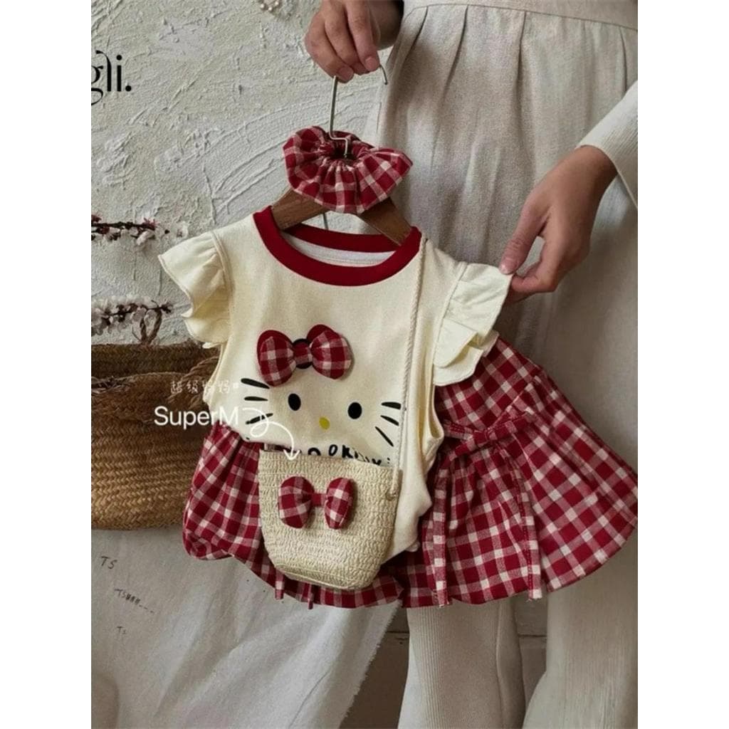Meninas dos desenhos animados terno verão 2025 novo estilo bebê menina moda bonito topo xadrez saia terno de duas peças