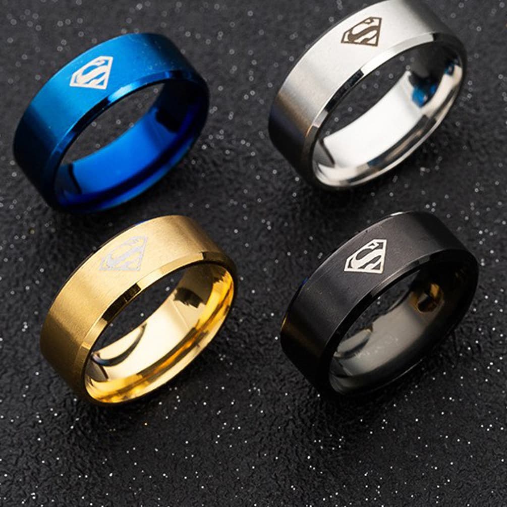 anel solitario anel de namoro Superman anel Laser superman masculino aço inoxidável titânio anel de aço europeu american