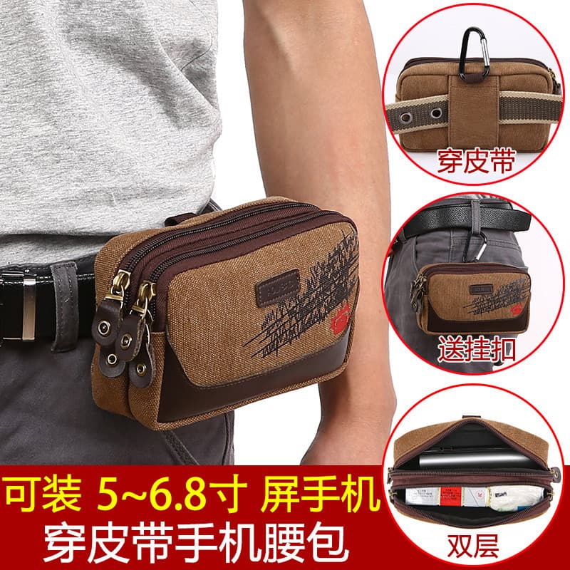 Bolsa de lona para celular Bolsa masculina para celular com cinto de uso Capa para celular Estilo Vertical Horizontal re