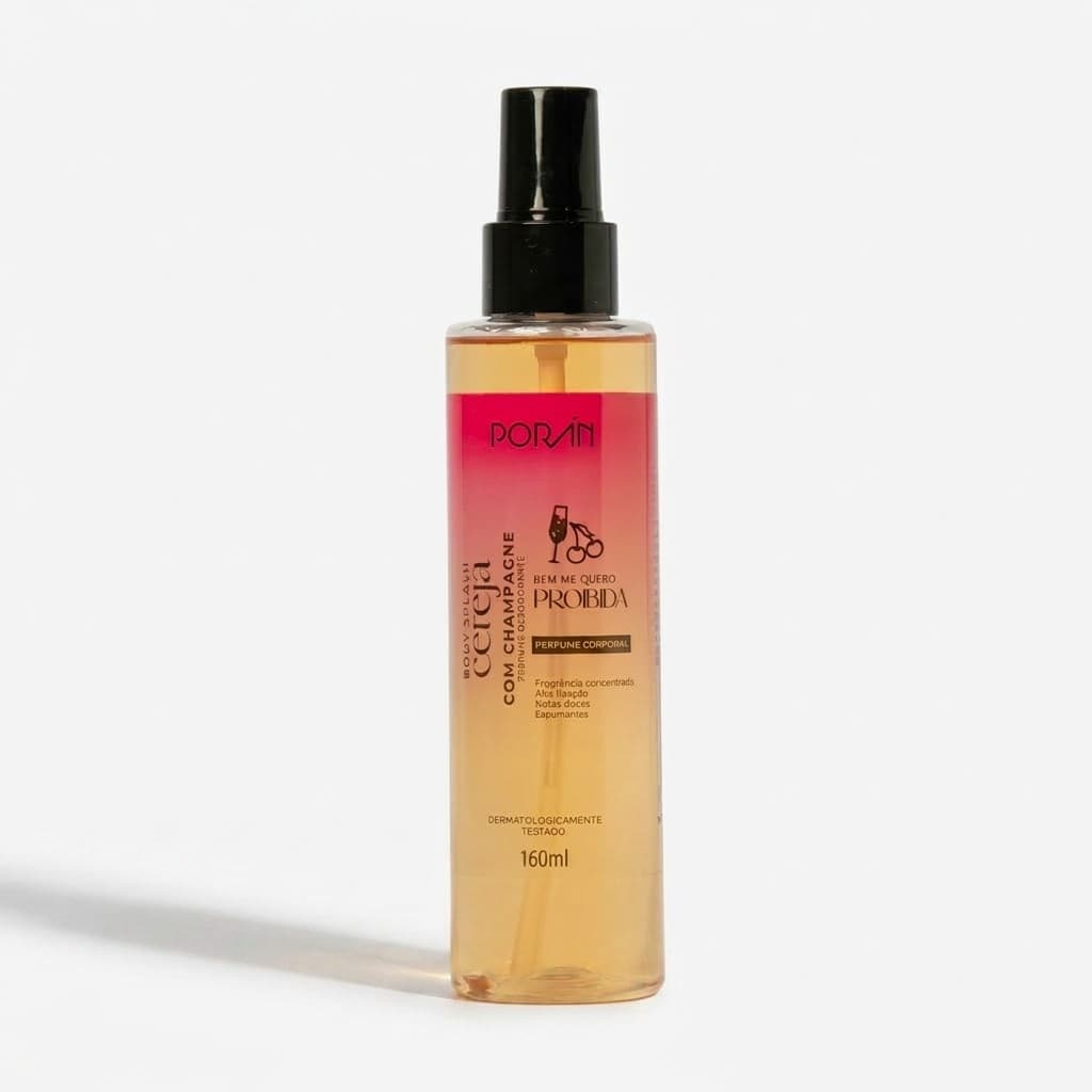 Body Splash Poran Cereja Champagne 160ml Colonia Corporal Perfumacao Feminina Refrescante