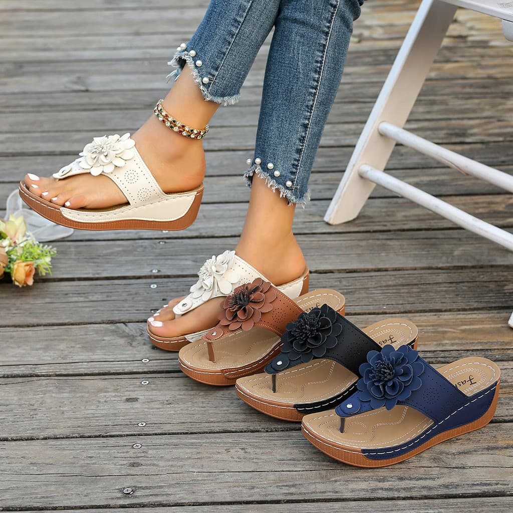 Cunha tanga roupas comércio exterior verão tridimensional flor tamanho grande Flip-Flops férias La