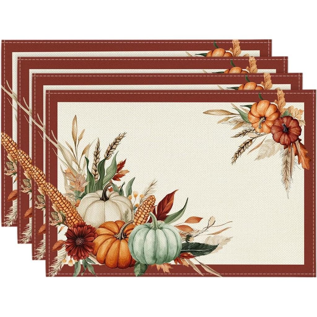 Modo Aróide Abóbora Milho Folhas Outono Placemats Conjunto De 4 , 12x18 Polegada Sazonal Ação De Graças Tapetes De Mesa