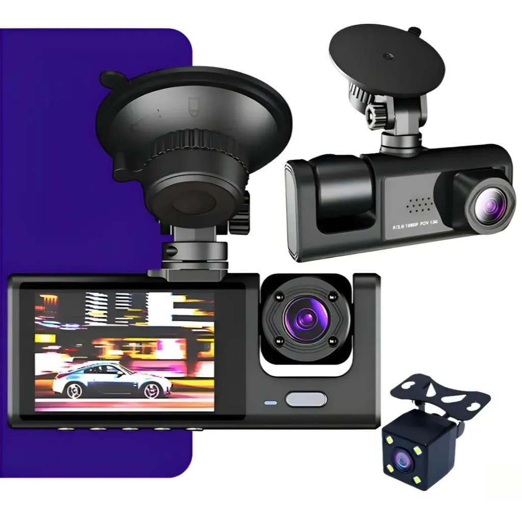 DVR com gravador de condução funcional Wi-Fi, 3 lentes, 1080P HD, monitoramento de estacionamento 24 horas, DVR de vídeo